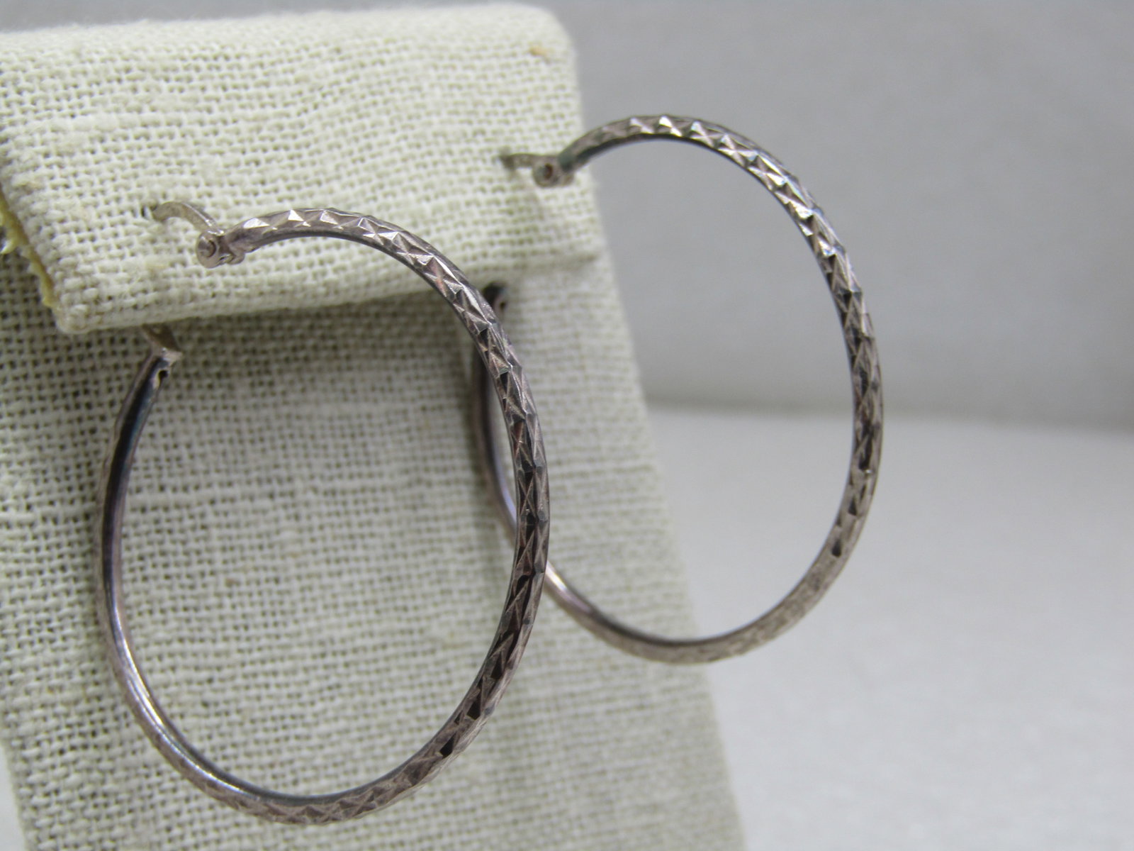 Vintage Silver Notched Hoop Pierced Earrings, 1.75" (1 of 6)