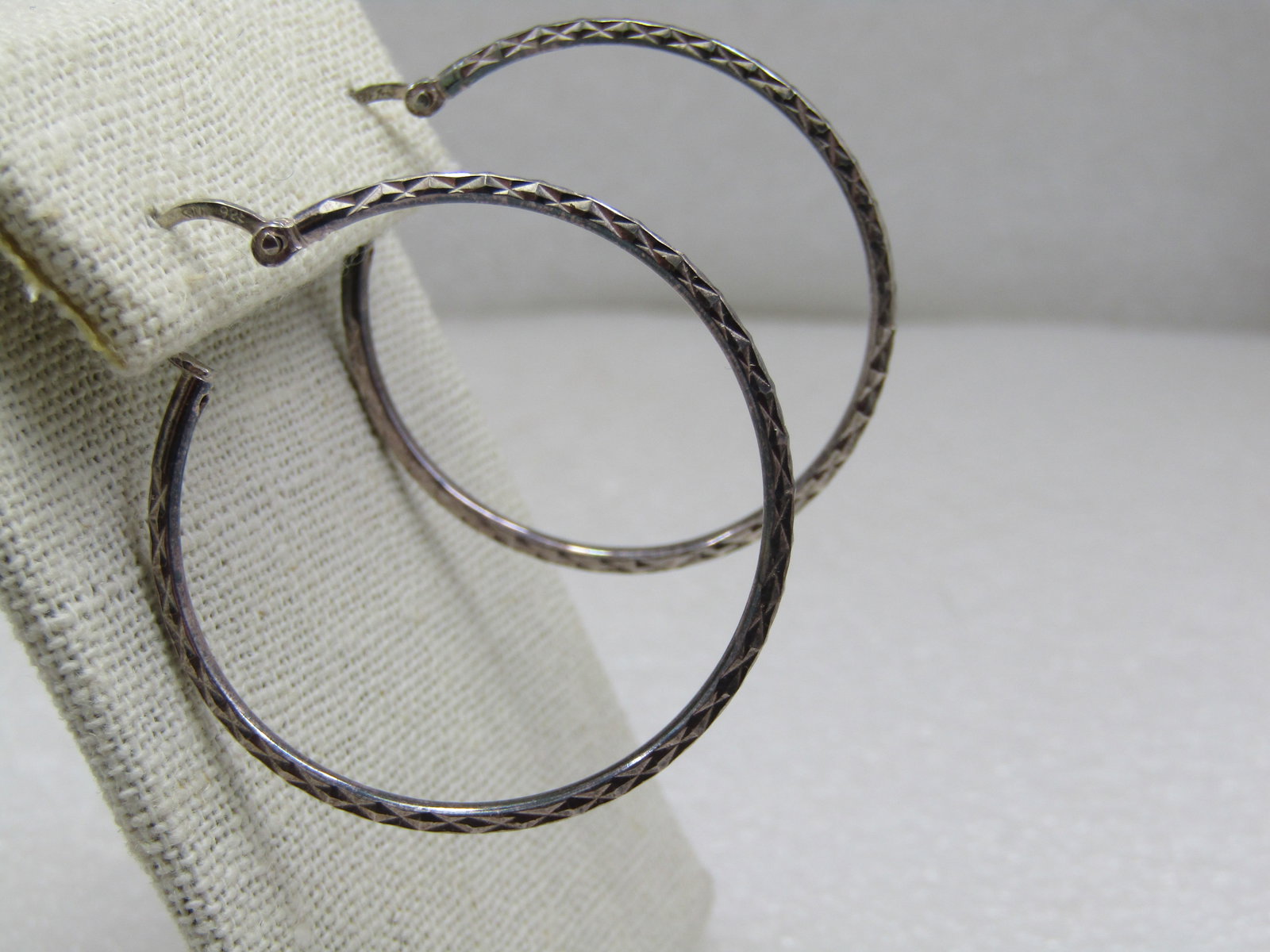 Vintage Silver Notched Hoop Pierced Earrings, 1.75" - 2