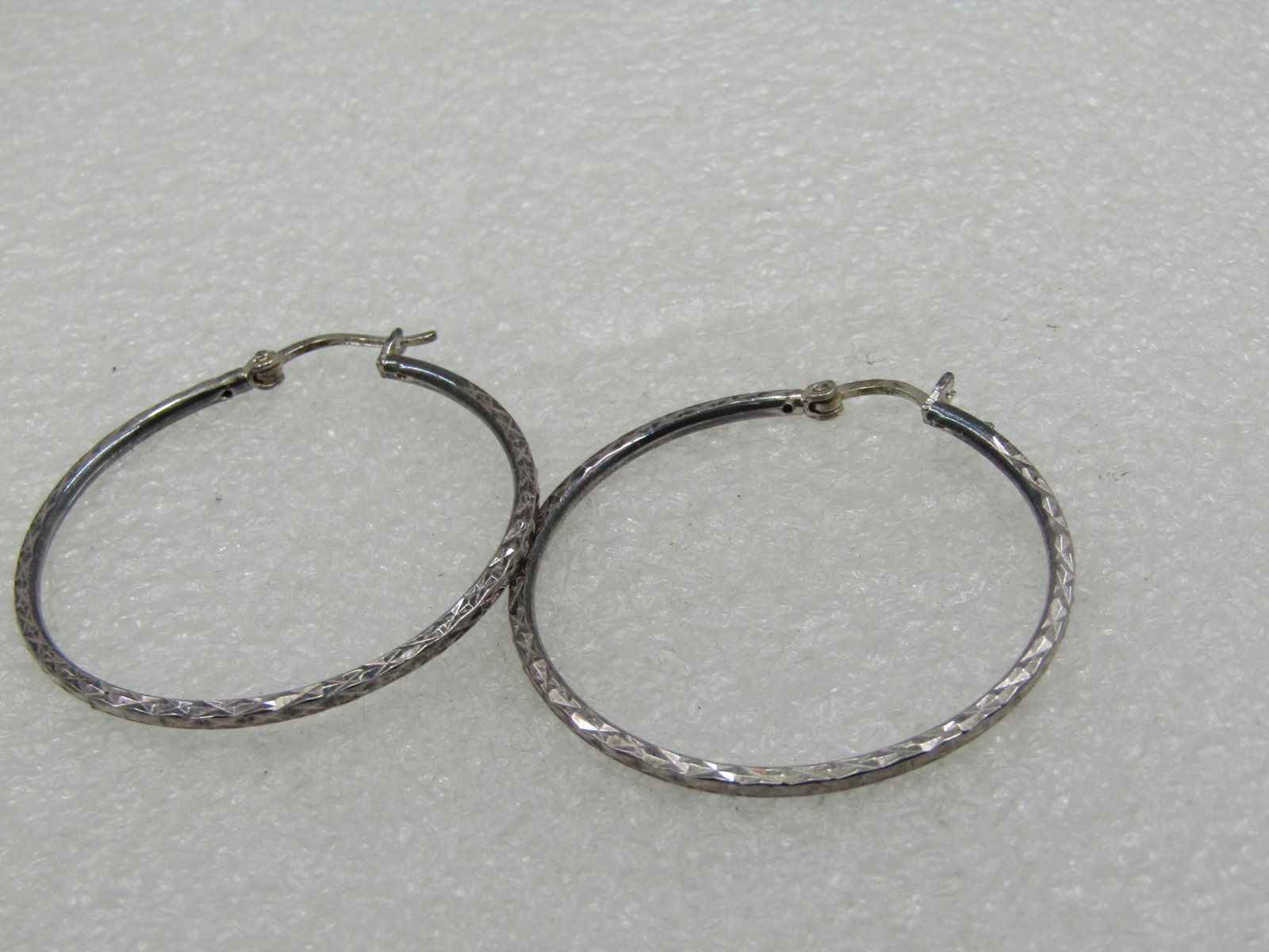 Vintage Silver Notched Hoop Pierced Earrings, 1.75" - 4