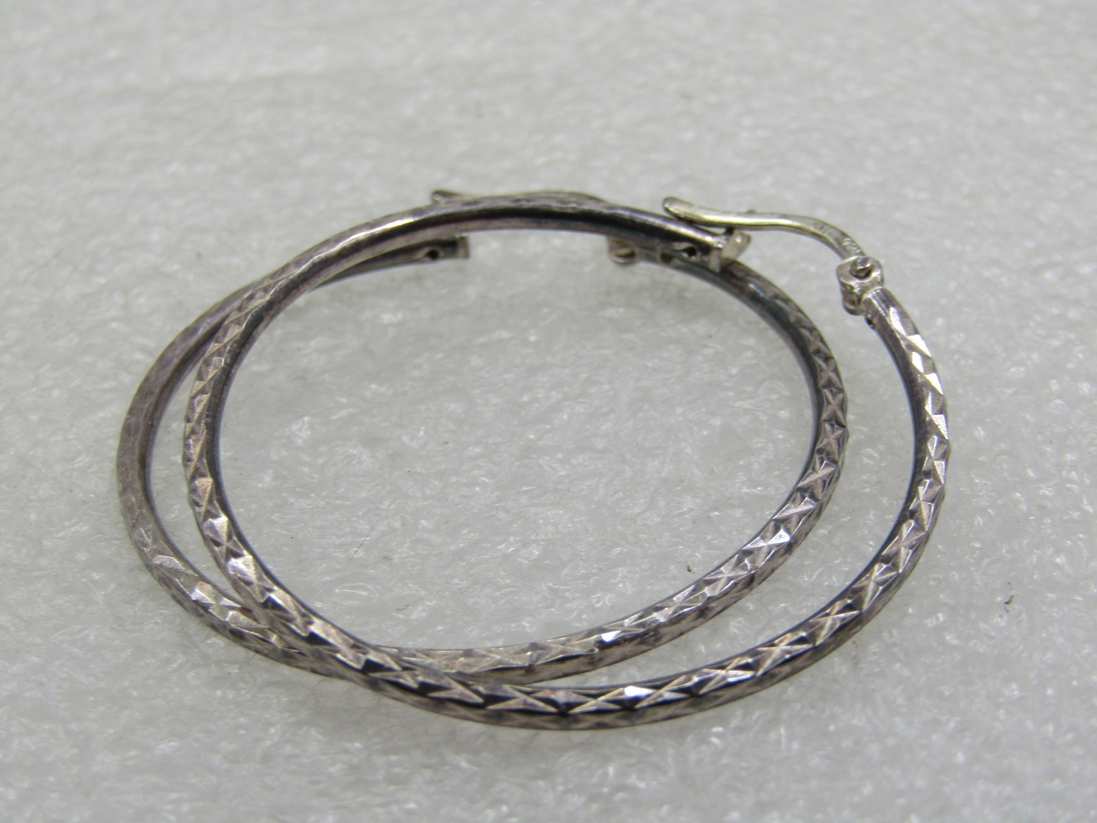 Vintage Silver Notched Hoop Pierced Earrings, 1.75" - 6