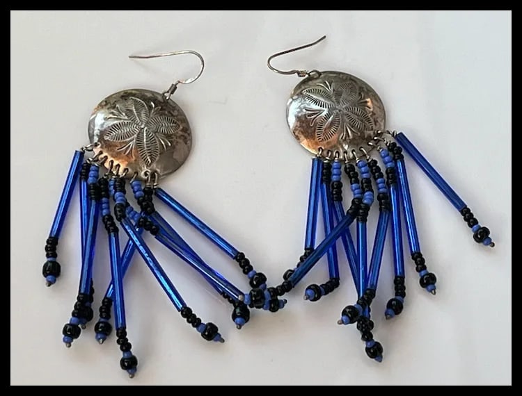 Native American Sterling Silver Beaded Earrings - 2