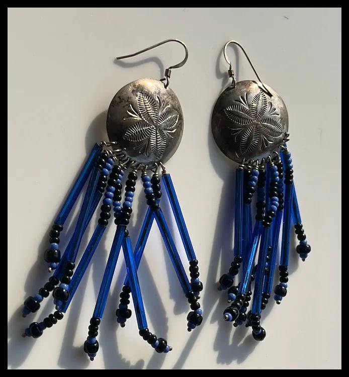 Native American Sterling Silver Beaded Earrings - 4