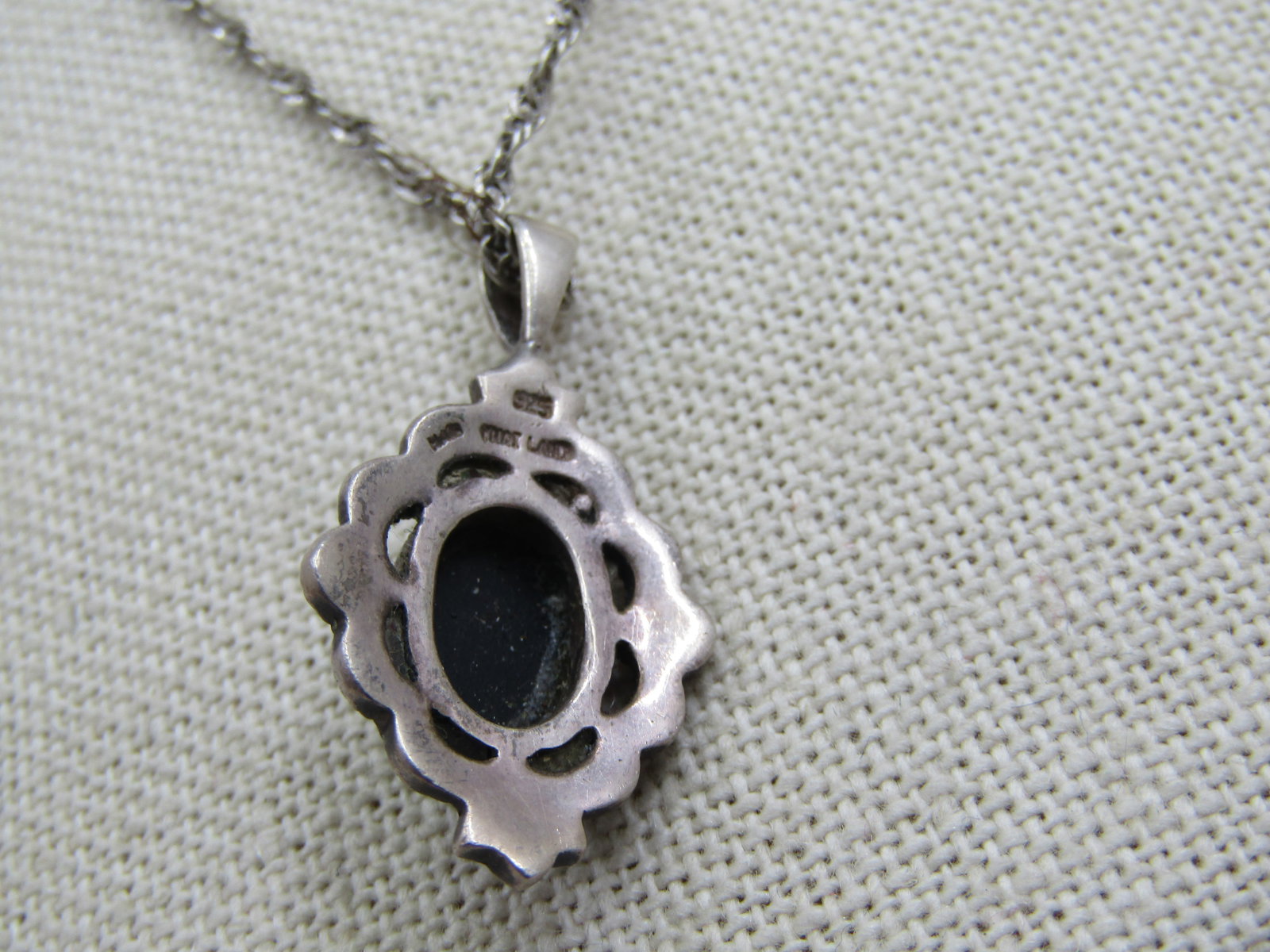 Vintage Sterling Onyx Marcasite Necklace, 20", Signed - 4