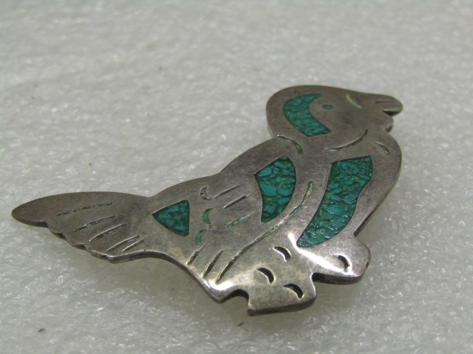 Vintage Sterling Turquoise Bird Brooch, 1960's-1970's, Taxco, Mexico - 4