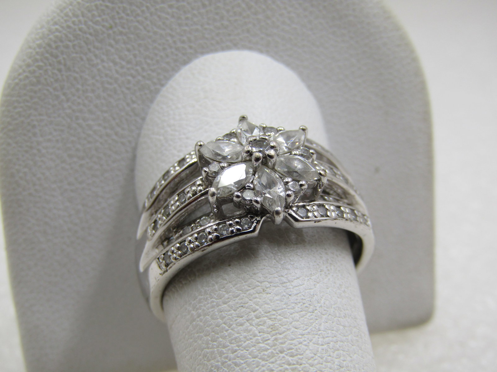 Vintage Sterling Wide Blossom CZ Ring, Sz. 11.5, Signed - 3