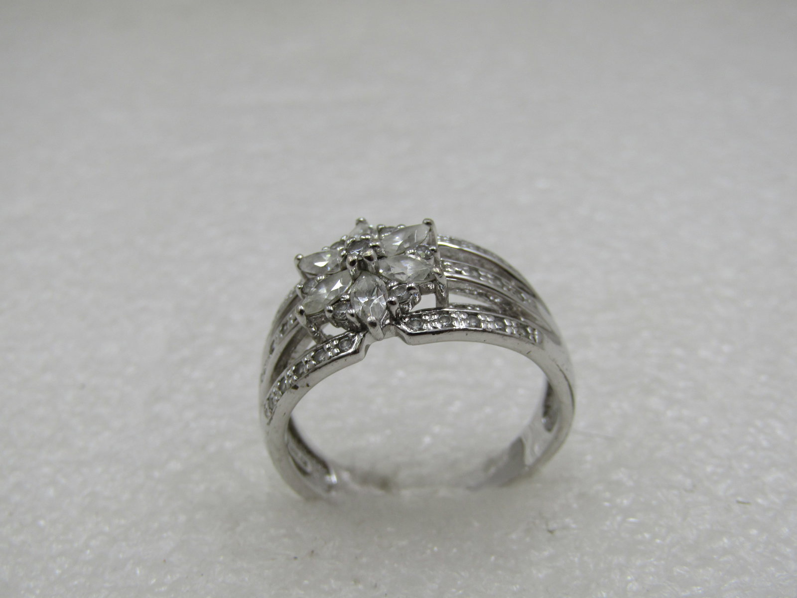 Vintage Sterling Wide Blossom CZ Ring, Sz. 11.5, Signed - 4
