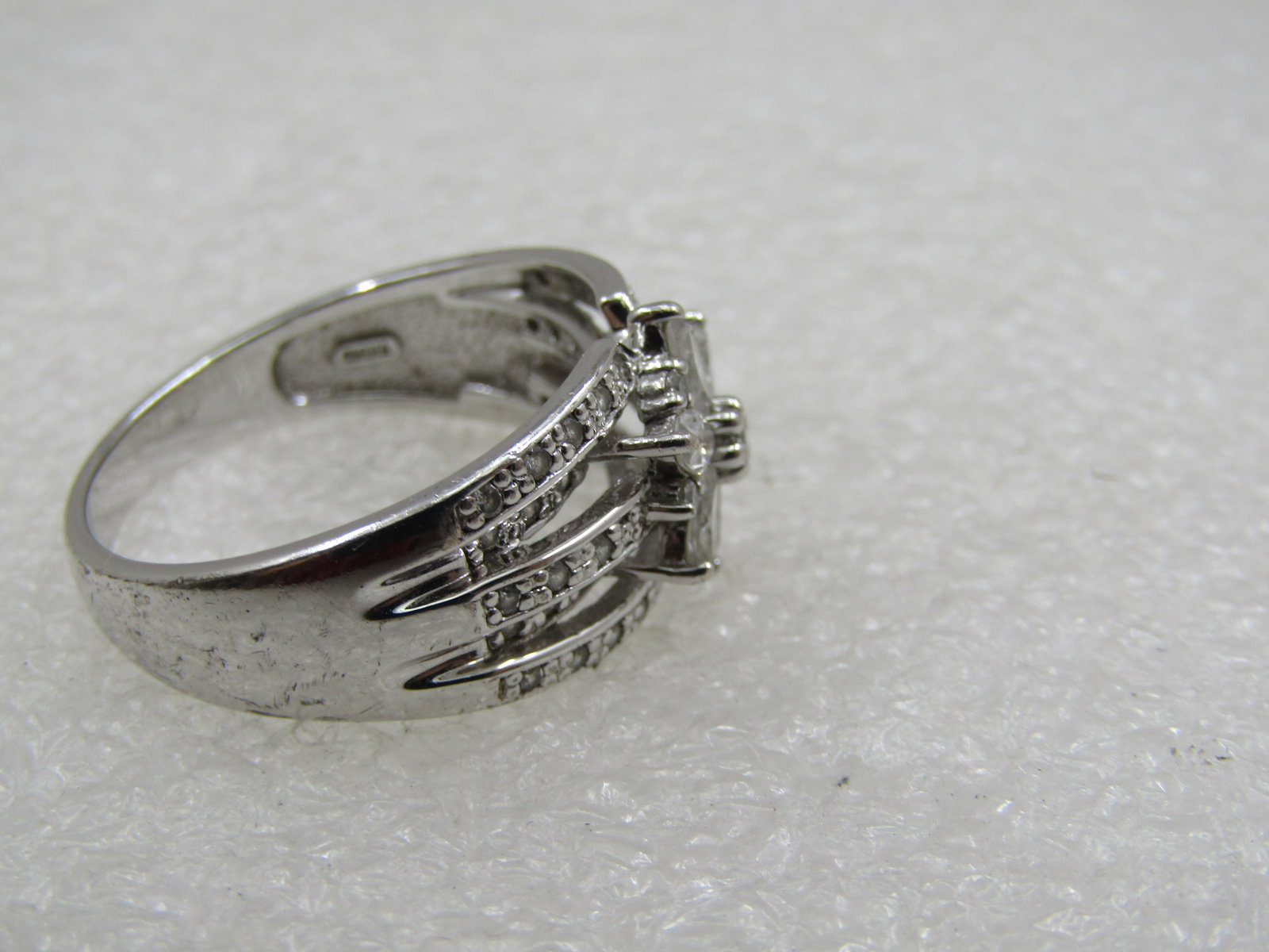 Vintage Sterling Wide Blossom CZ Ring, Sz. 11.5, Signed - 6