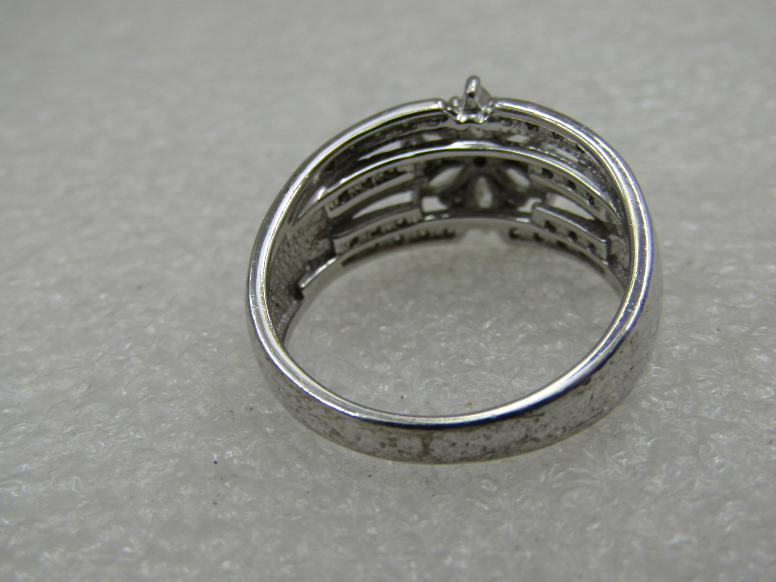 Vintage Sterling Wide Blossom CZ Ring, Sz. 11.5, Signed - 7