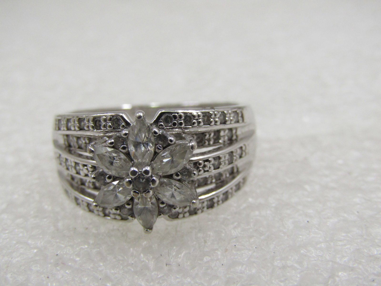 Vintage Sterling Wide Blossom CZ Ring, Sz. 11.5, Signed - 8