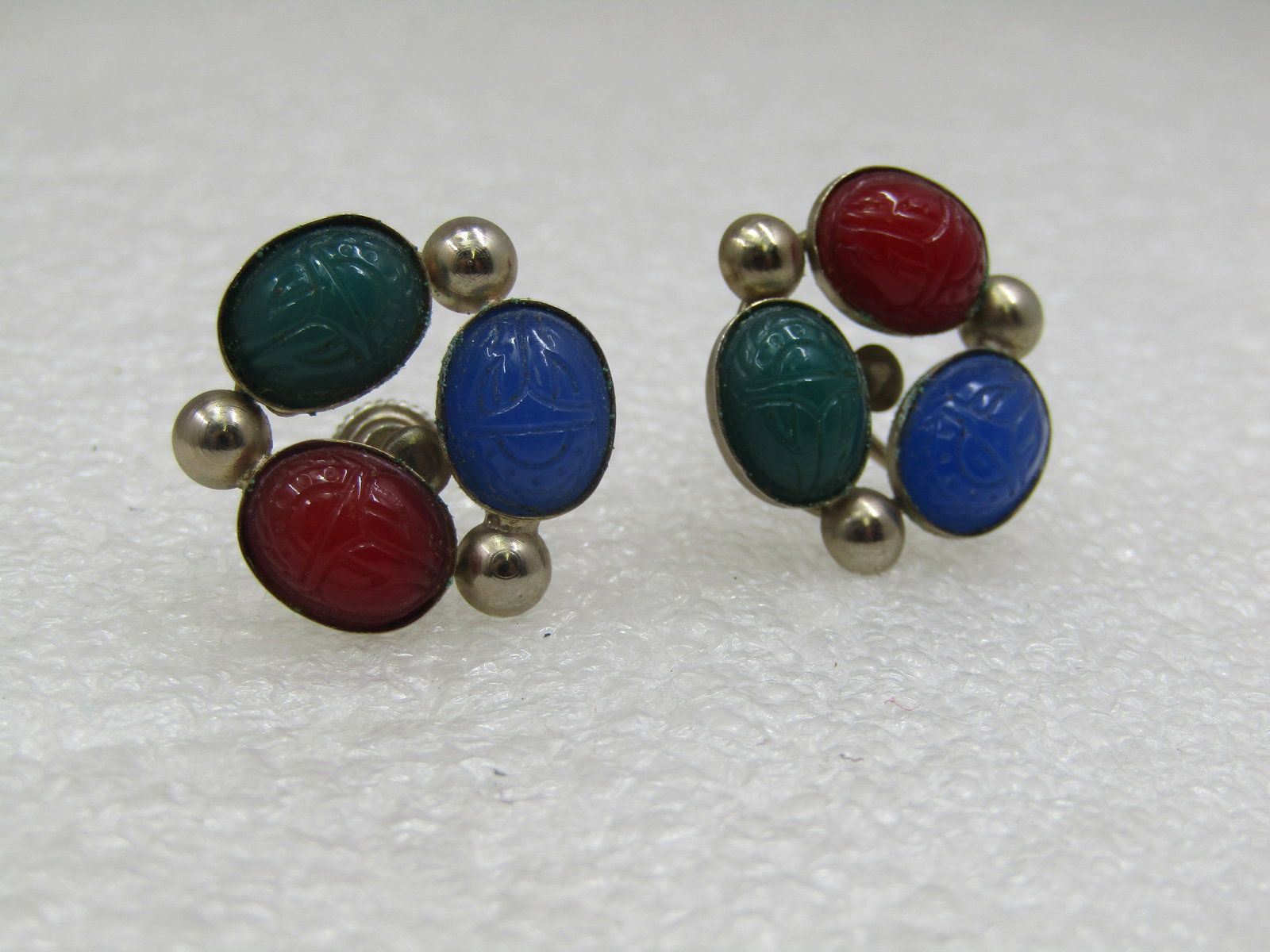 Vintage Egyptian Scarab Earrings, Screw Back, 1960's - 2