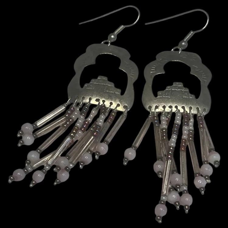Native American Sterling Silver Beaded Earrings (1 of 5)