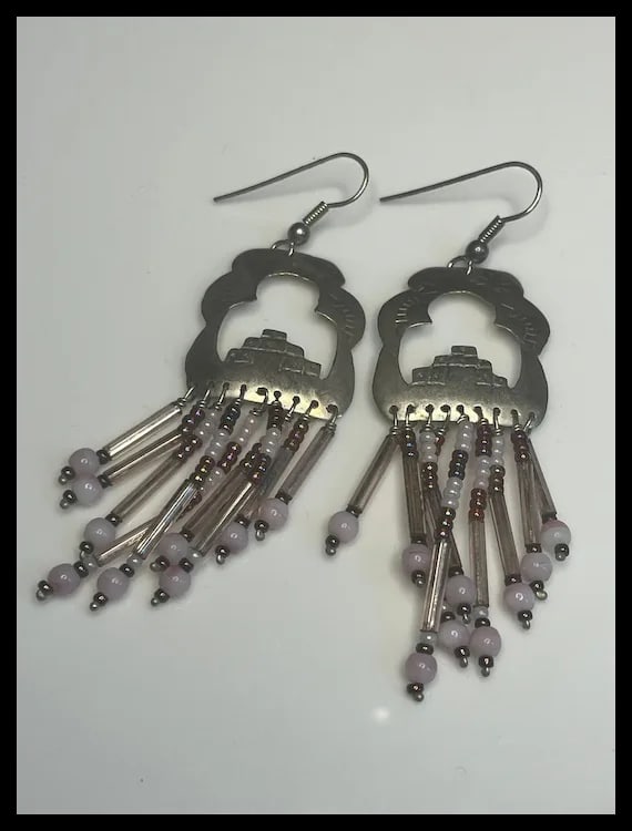 Native American Sterling Silver Beaded Earrings - 2