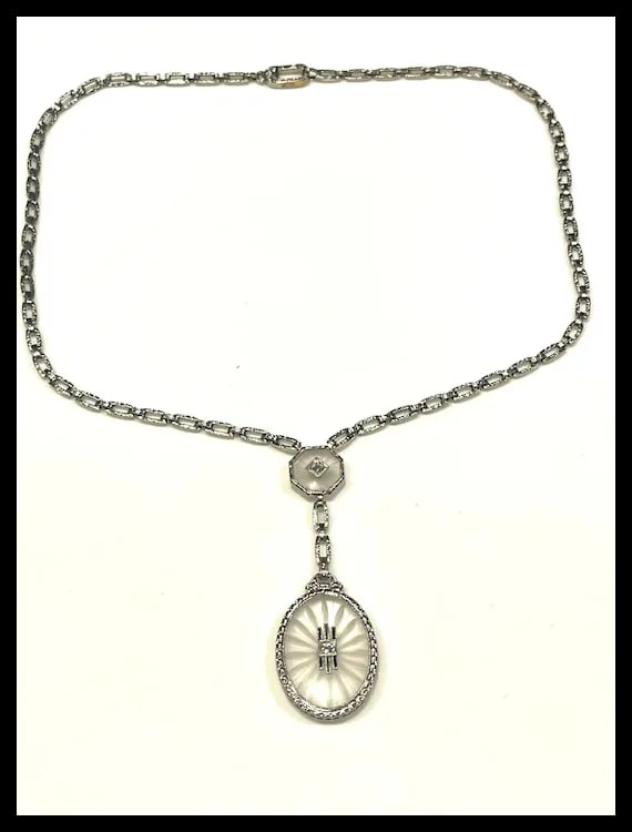 Art Deco Platinum Crystal and Diamond Necklace and Earring Set - 3