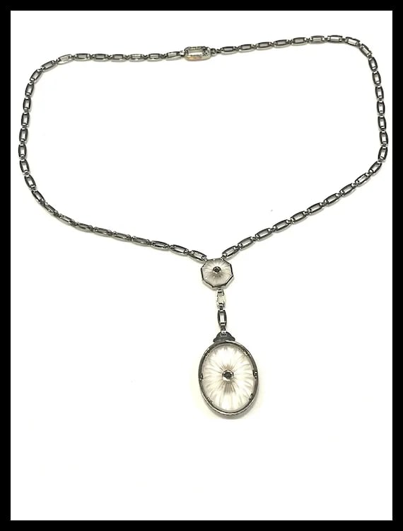 Art Deco Platinum Crystal and Diamond Necklace and Earring Set - 4
