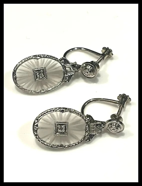 Art Deco Platinum Crystal and Diamond Necklace and Earring Set - 8