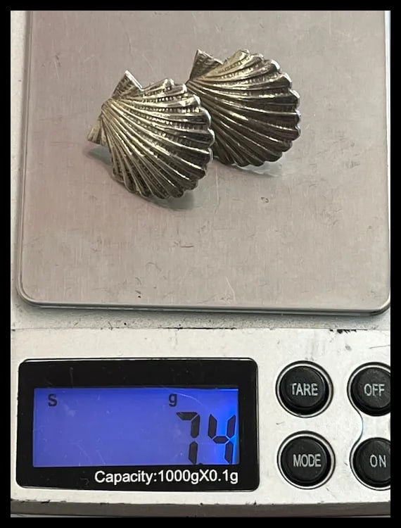 Vintage Sterling Silver Seashell Earrings - 6