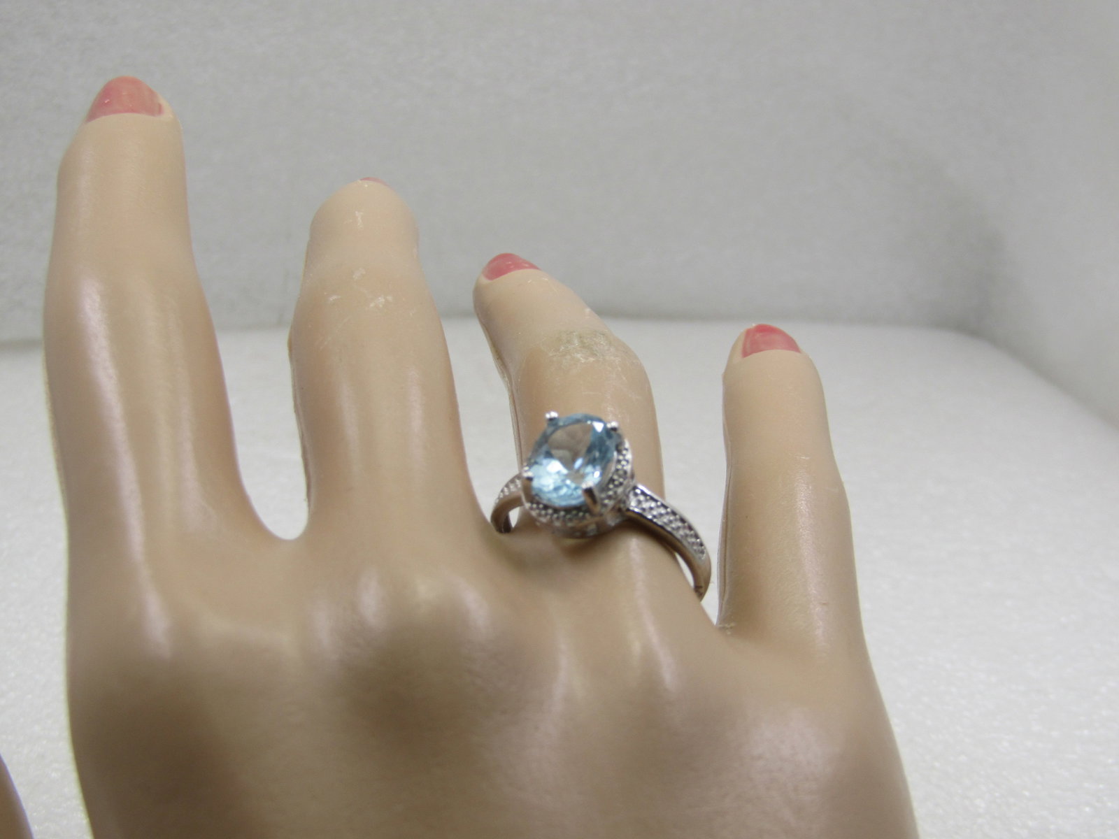 Sterling Blue Topaz 2.5 CTW Ring, Diamond, Sz. 8 - 7