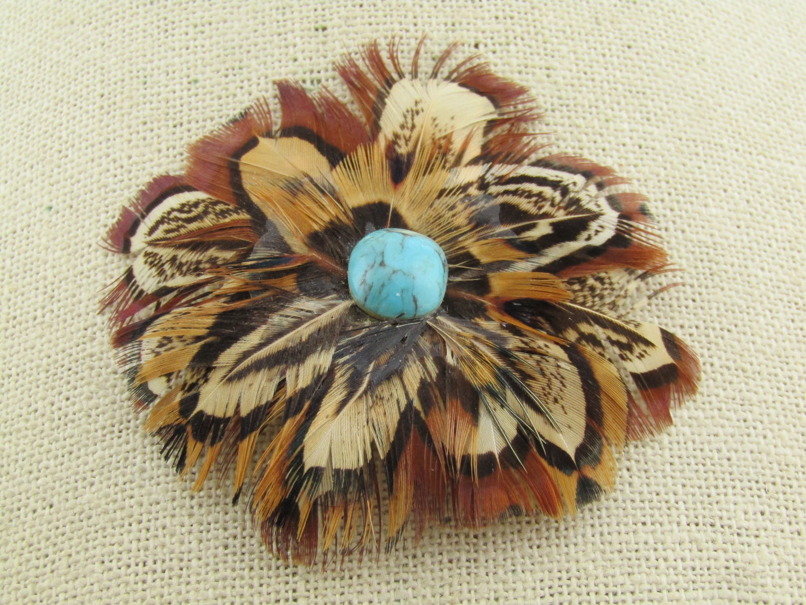 Vintage Feather & Faux Turquoise Brooch, 1970's-1980's (1 of 4)