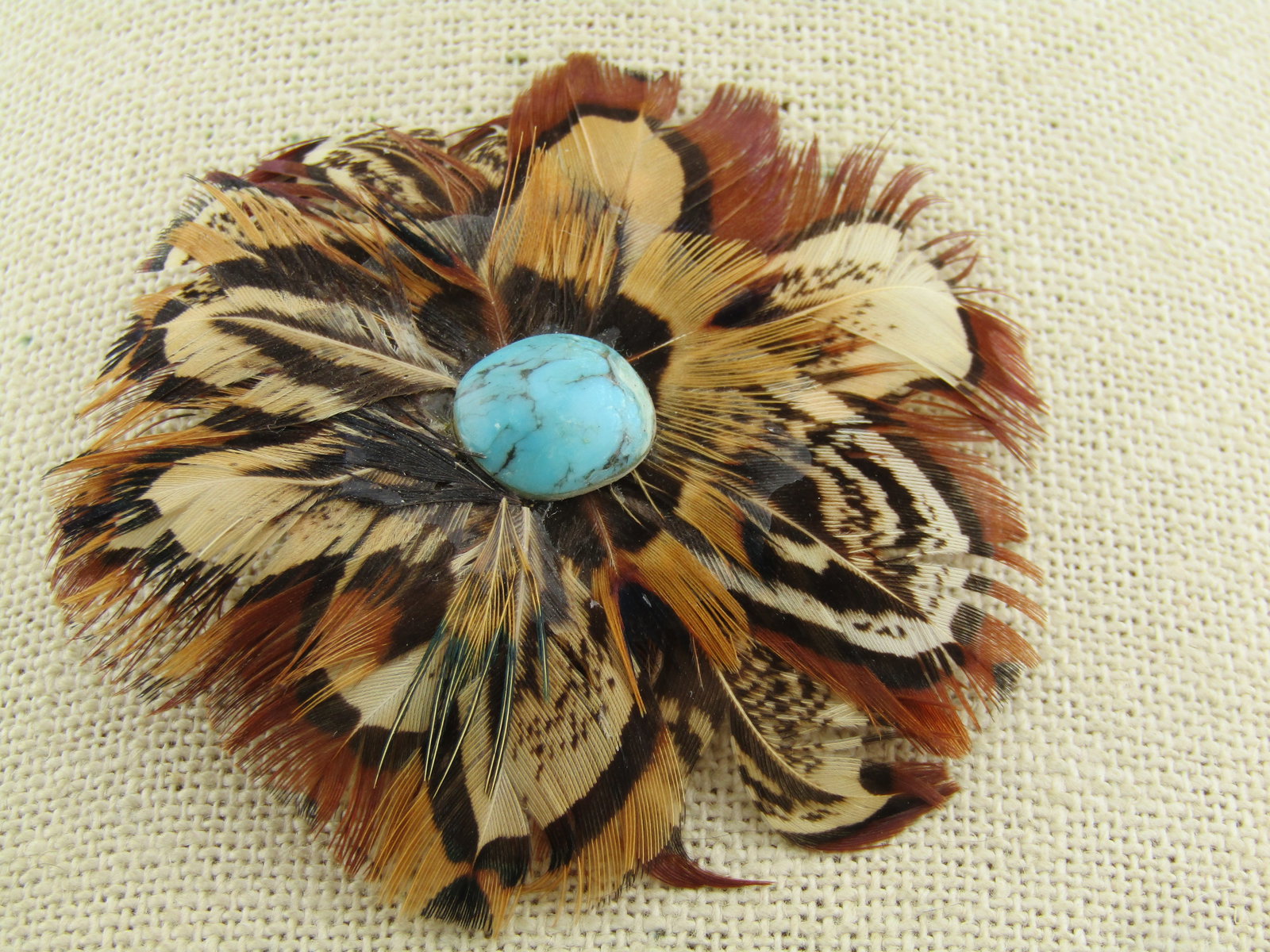 Vintage Feather & Faux Turquoise Brooch, 1970's-1980's - 2