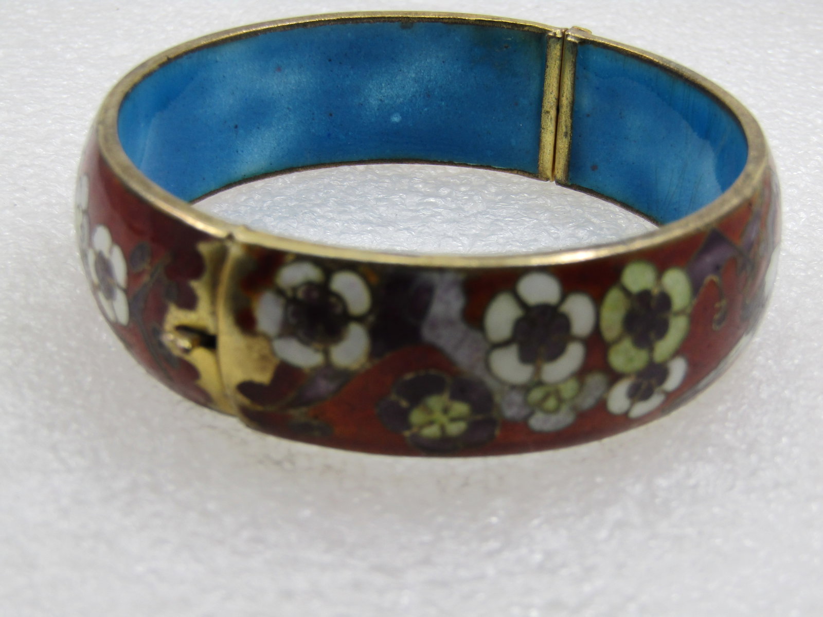 Vintage Chinese Cloisonne Hinged Bangle Bracelet, 7.75", 3/4" Wide, Pre Mid-Century - 5