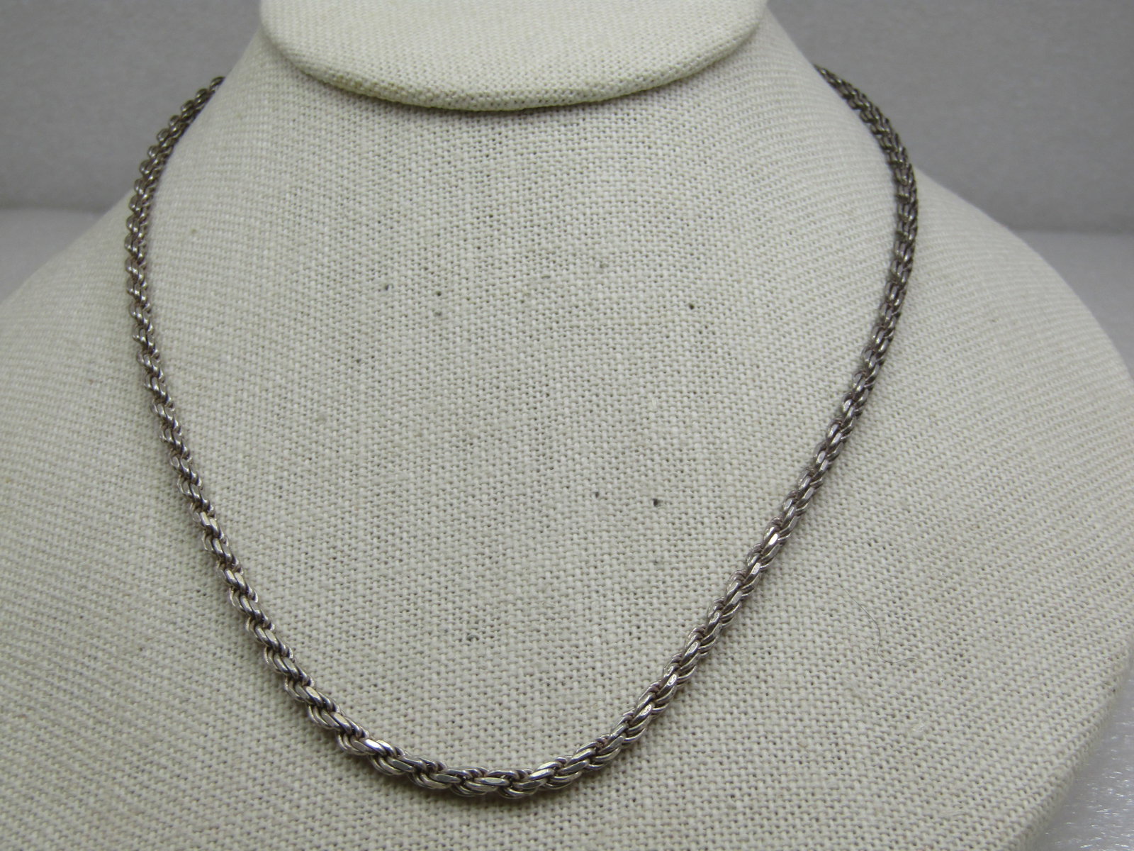 Vintage Sterling Silver Rope Necklace, 18", 3mm, Italy: Vintage Sterling Silver Rope Necklace, 18", 3mm, Italy. Marked .925 and tested. Weight is appx. 16.26 grams. Signed Italy, not signed by the maker. Lobster clasp. Very good condition, with oxidation