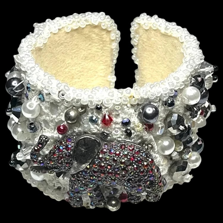 Vintage Handmade Artisan Beaded Elephant Bracelet/Cuff (1 of 7)