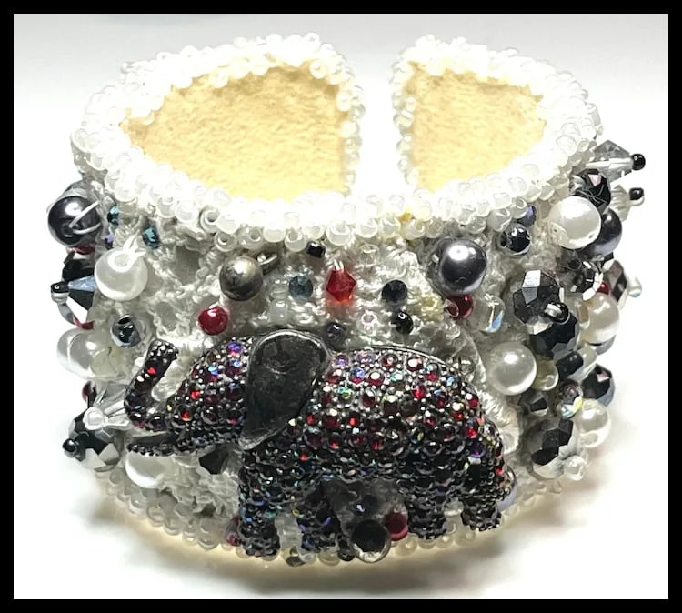 Vintage Handmade Artisan Beaded Elephant Bracelet/Cuff - 3