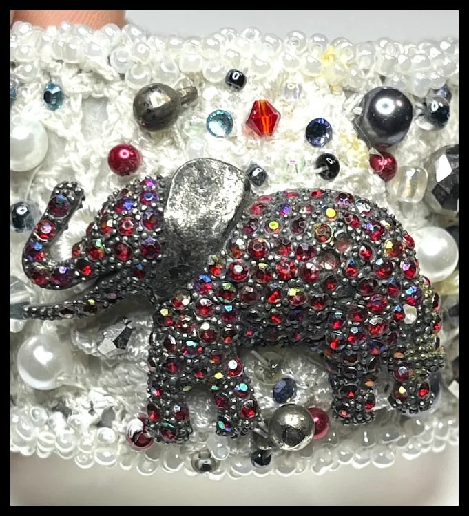 Vintage Handmade Artisan Beaded Elephant Bracelet/Cuff - 4