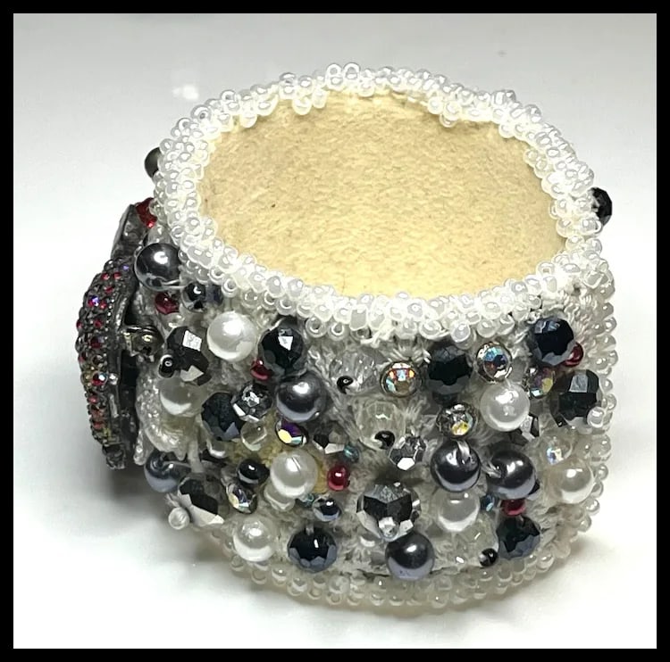 Vintage Handmade Artisan Beaded Elephant Bracelet/Cuff - 5