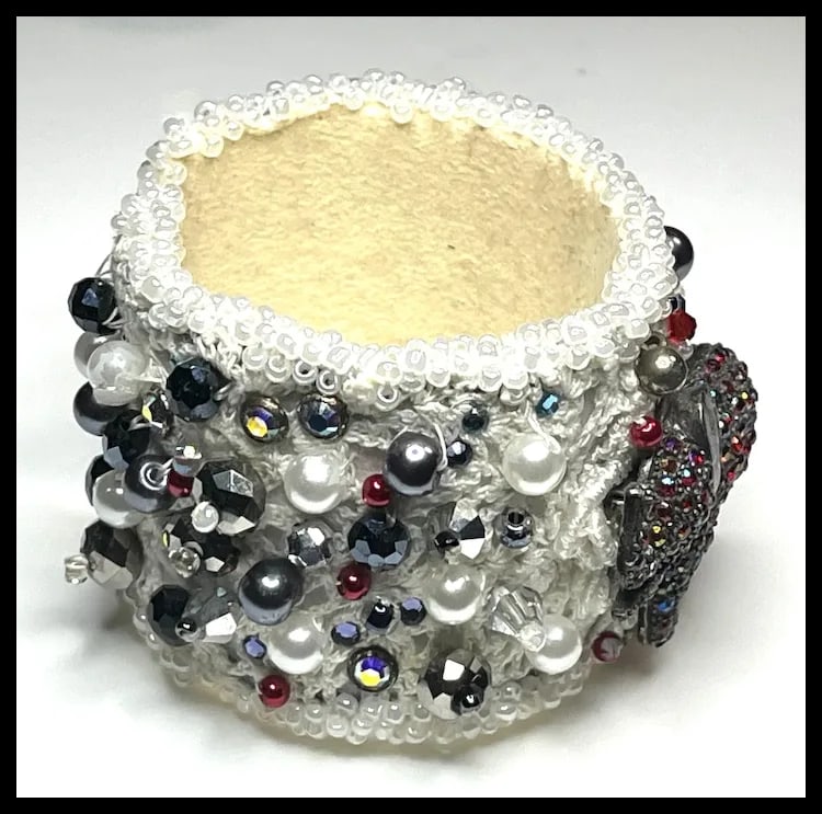 Vintage Handmade Artisan Beaded Elephant Bracelet/Cuff - 6