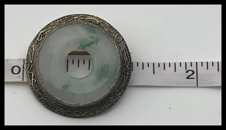 Vintage Lucky Jade and Sterling Silver China Brooch - 4
