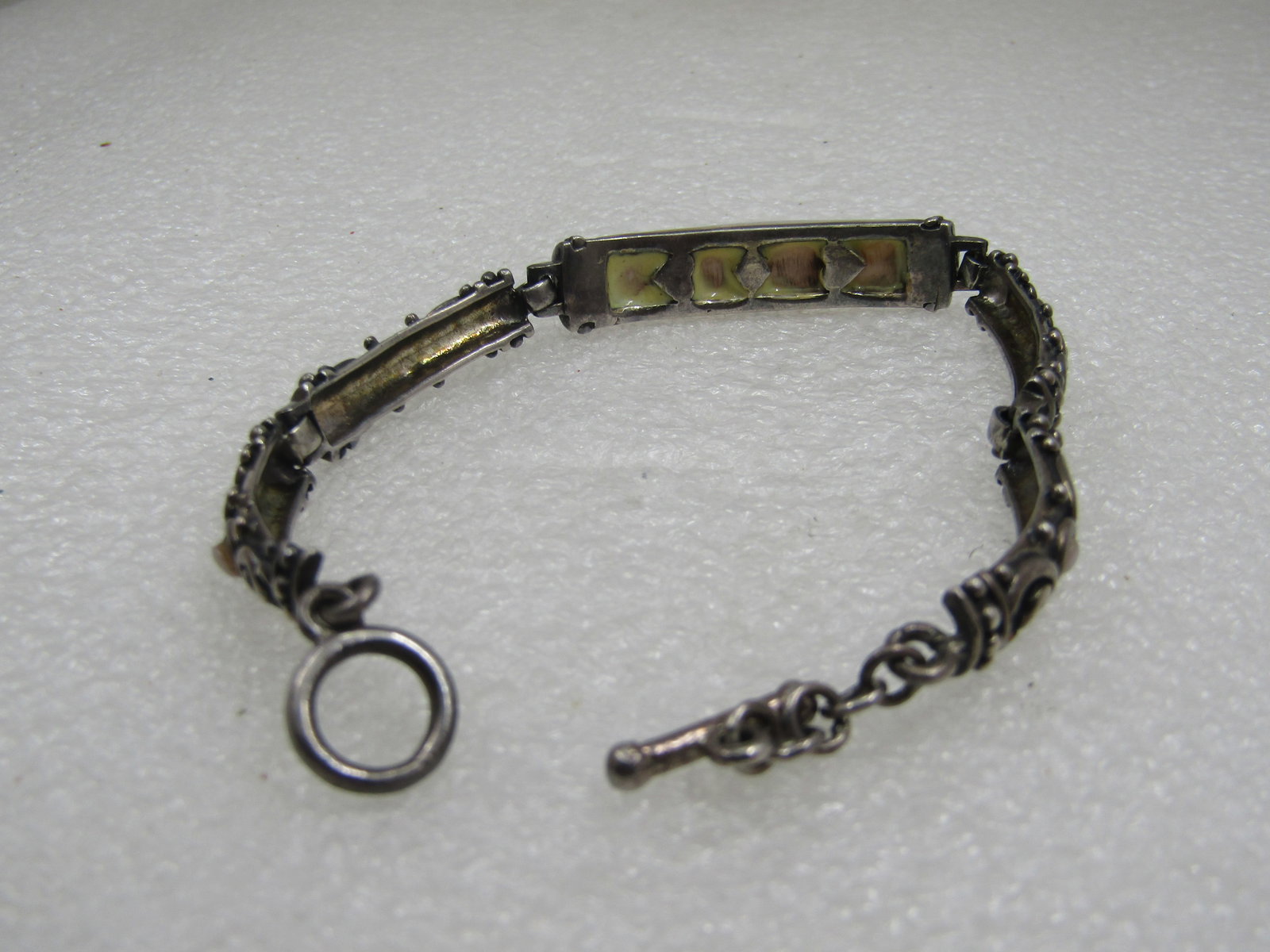 Vintage Sterling Mother-of-Pearl Bali Bracelet, 7.75" Toggle Clasp - 5