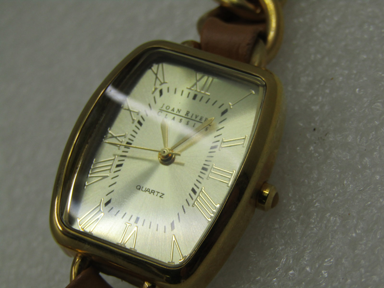 Vintage Joan Rivers Gold Tone Quartz Watch, Leather Weave, 7" - 3