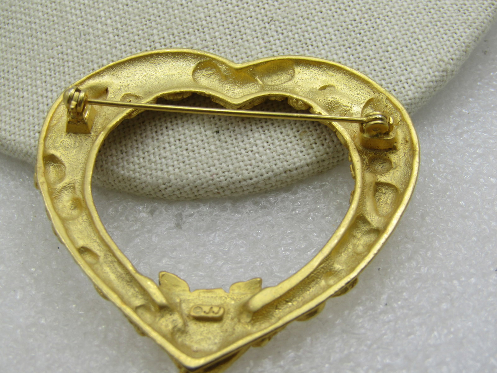 Vintage Floral Heart Brooch,, Signed JJ, Large 2.5" - 4