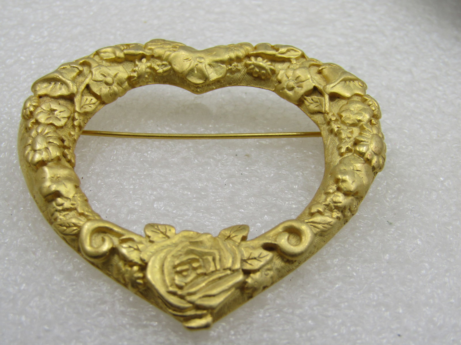 Vintage Floral Heart Brooch,, Signed JJ, Large 2.5" - 5