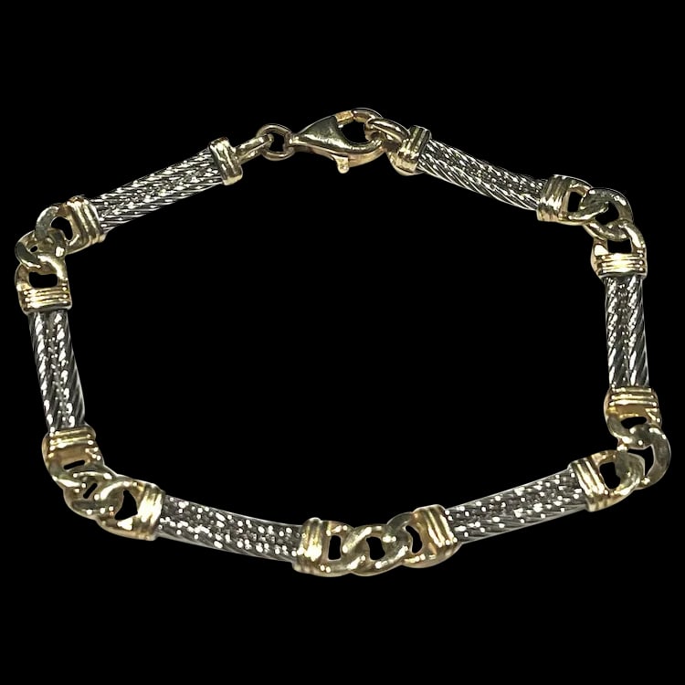 Vintage 14k Two Tone White and Yellow Gold Double Cable and Cuban Curb Link Bracelet (1 of 6)
