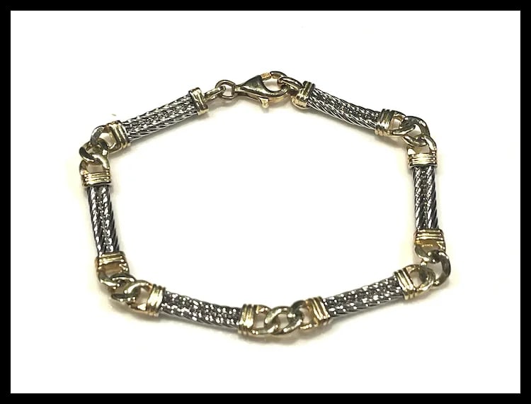 Vintage 14k Two Tone White and Yellow Gold Double Cable and Cuban Curb Link Bracelet - 2