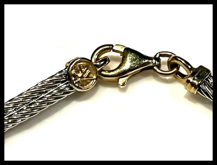 Vintage 14k Two Tone White and Yellow Gold Double Cable and Cuban Curb Link Bracelet - 5