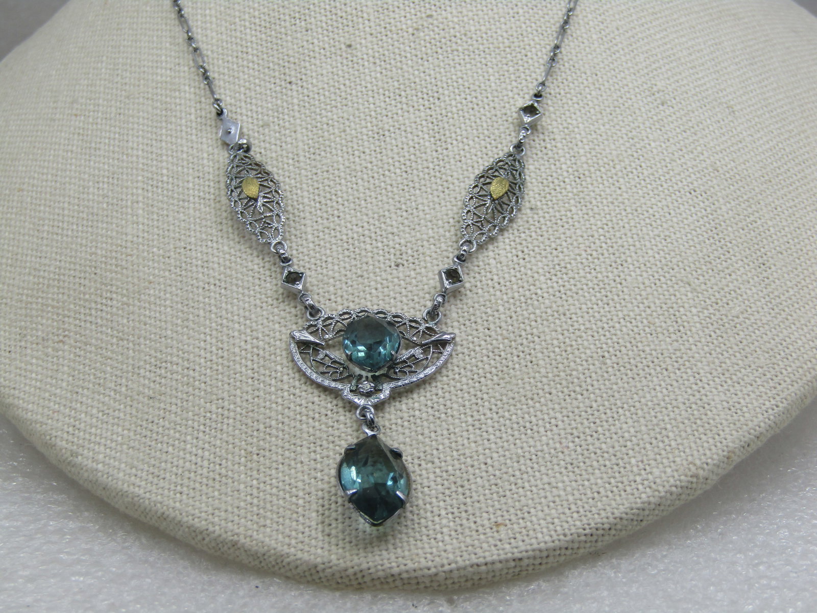 Modern Art Deco Rhinestone Filigree Lavalier Necklace, 16" - 2