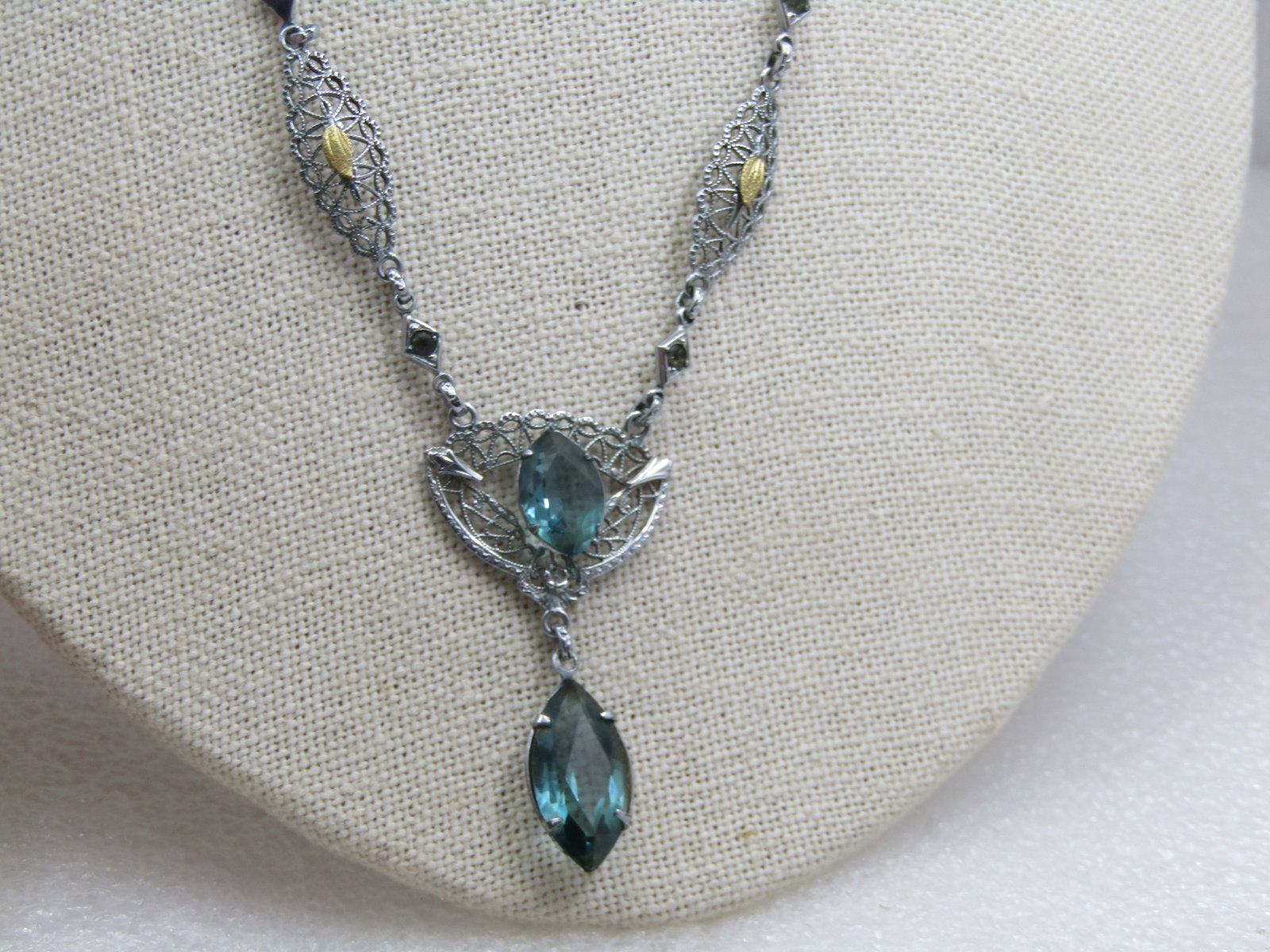 Modern Art Deco Rhinestone Filigree Lavalier Necklace, 16" - 3