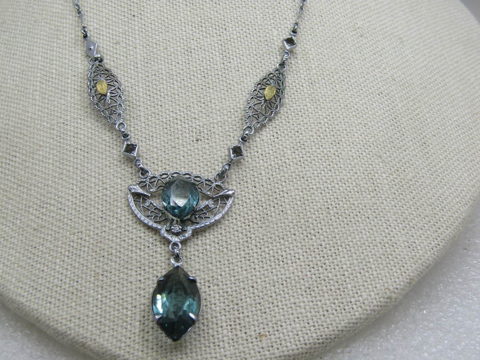 Modern Art Deco Rhinestone Filigree Lavalier Necklace, 16" - 4