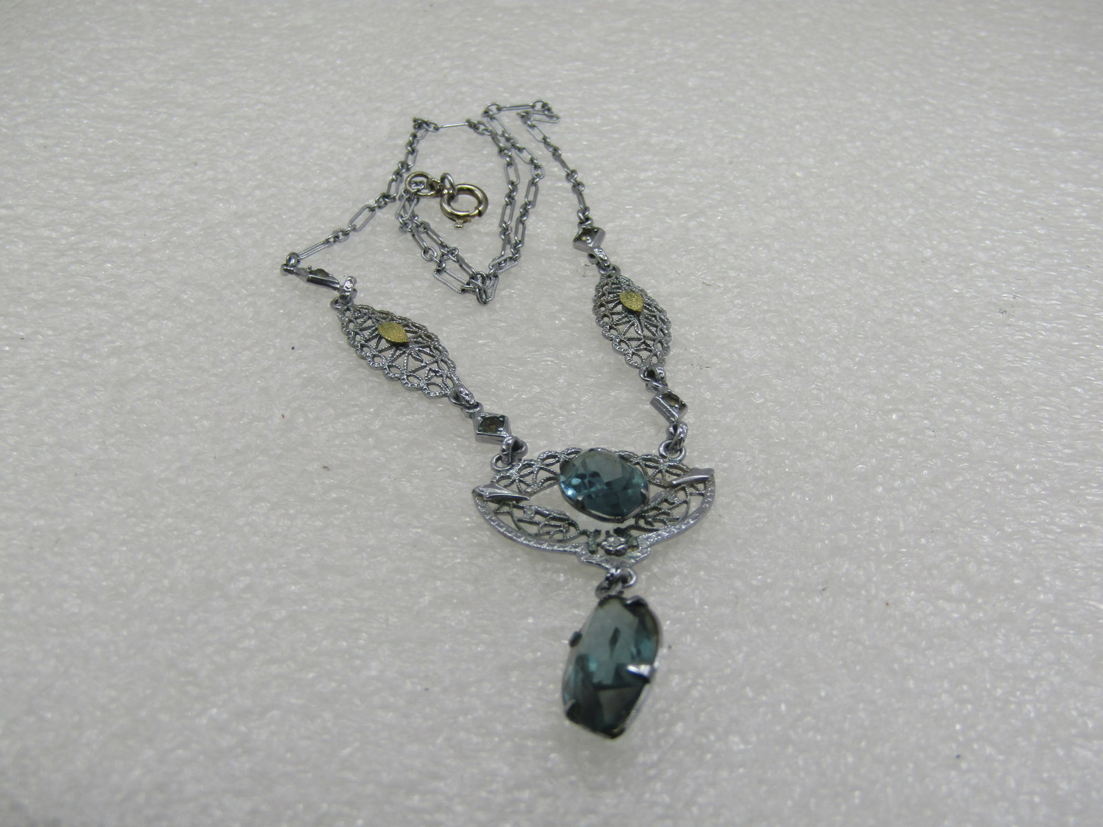 Modern Art Deco Rhinestone Filigree Lavalier Necklace, 16" - 5
