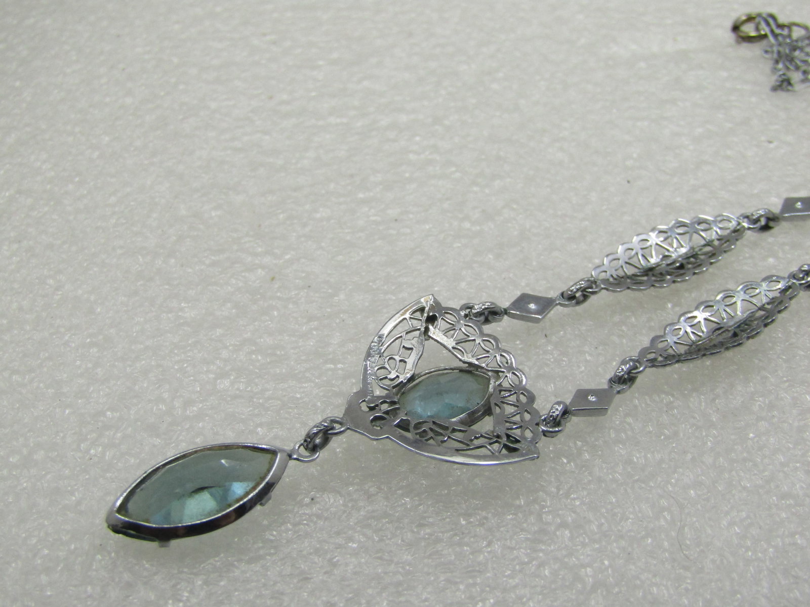 Modern Art Deco Rhinestone Filigree Lavalier Necklace, 16" - 6