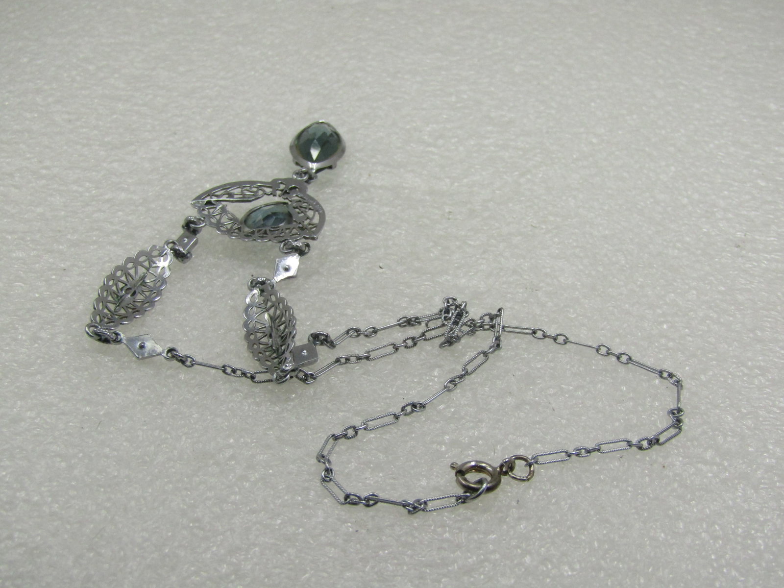 Modern Art Deco Rhinestone Filigree Lavalier Necklace, 16" - 7
