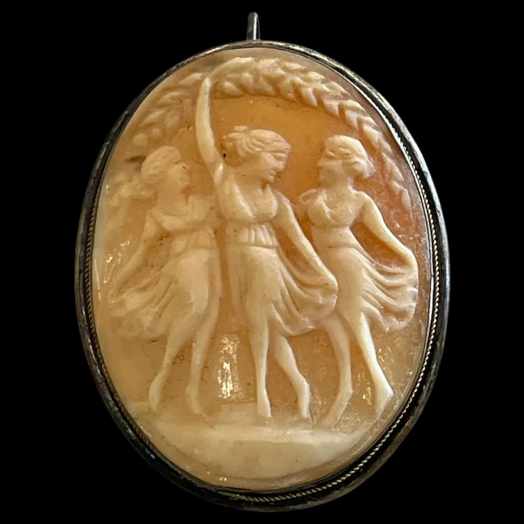 Vintage Silver and Shell Three Dancing Ladies Pendant/ Brooch (1 of 8)