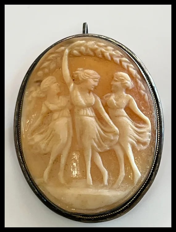 Vintage Silver and Shell Three Dancing Ladies Pendant/ Brooch - 2