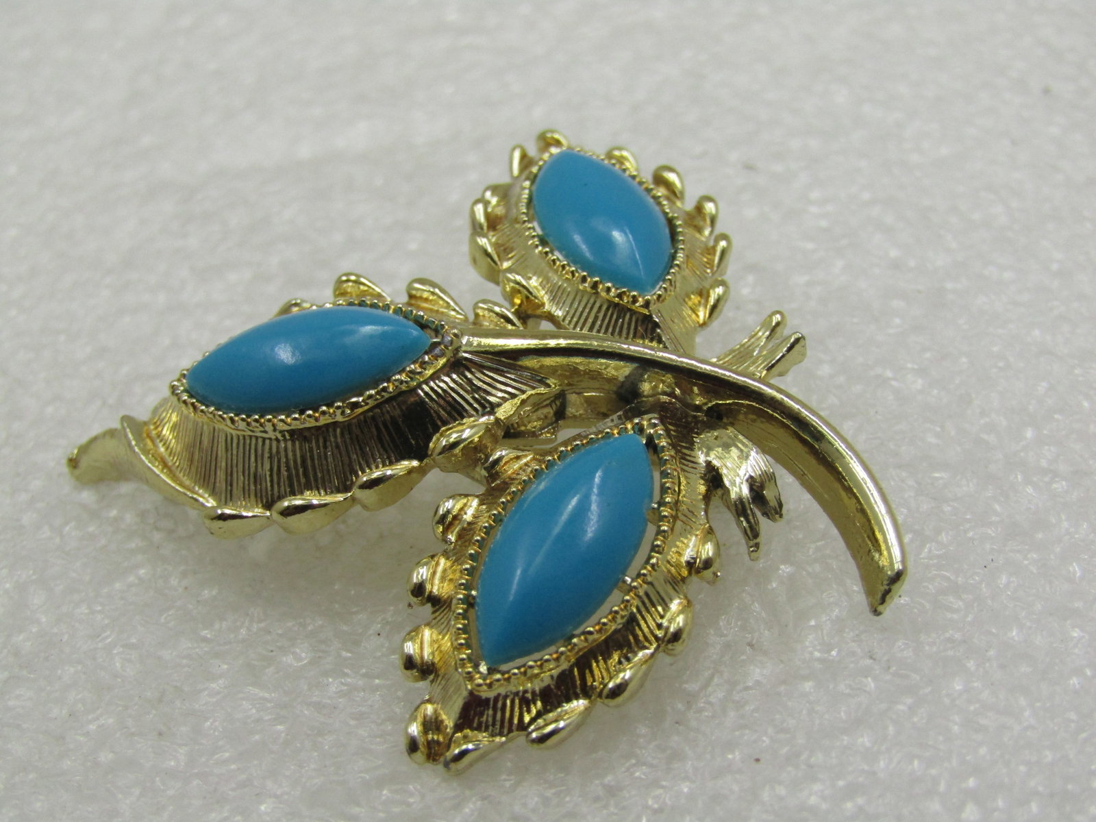 Vintage Faux Turquoise Leaf Stem Brooch, 1960's-1970's - 3