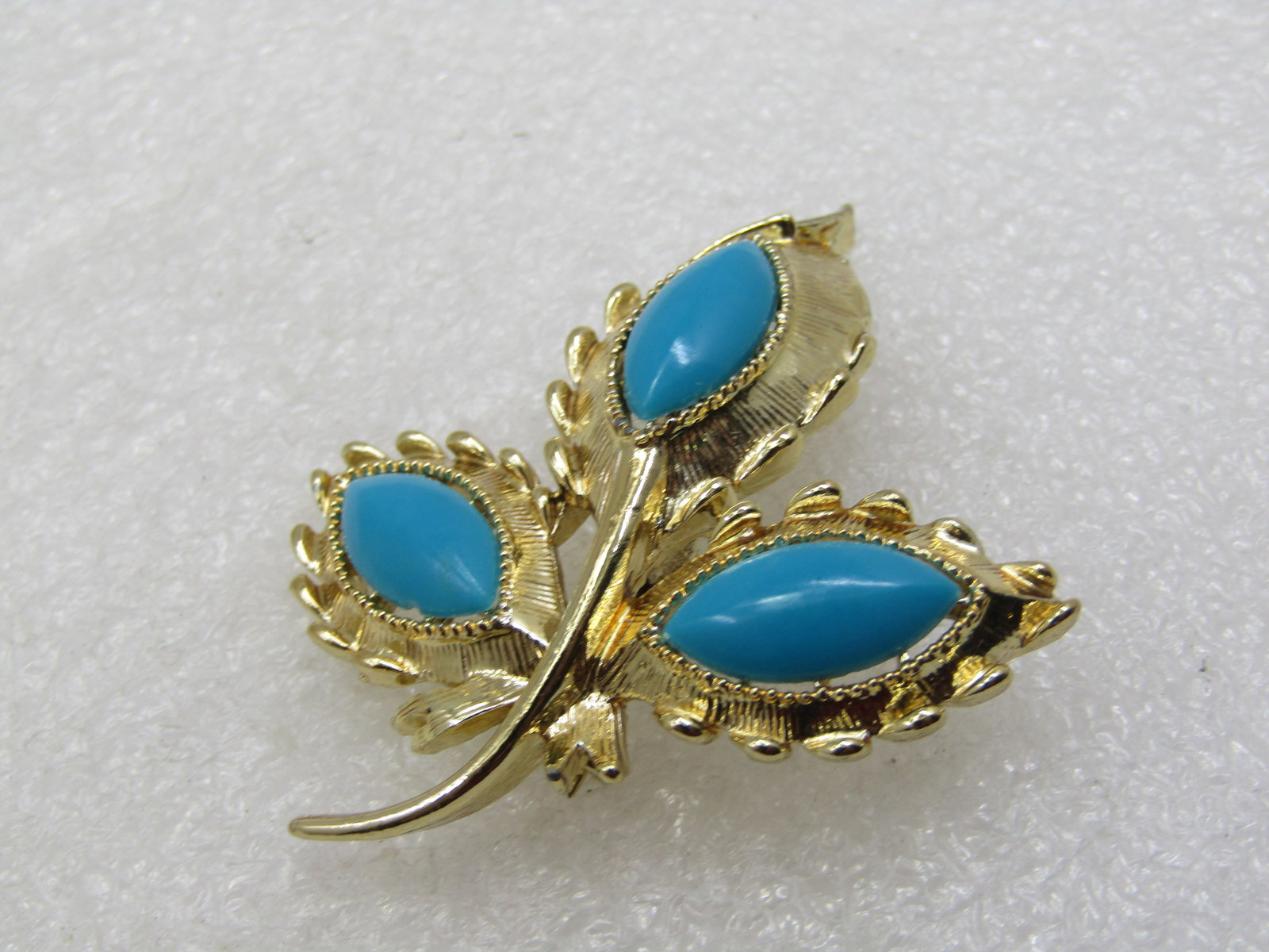 Vintage Faux Turquoise Leaf Stem Brooch, 1960's-1970's - 4