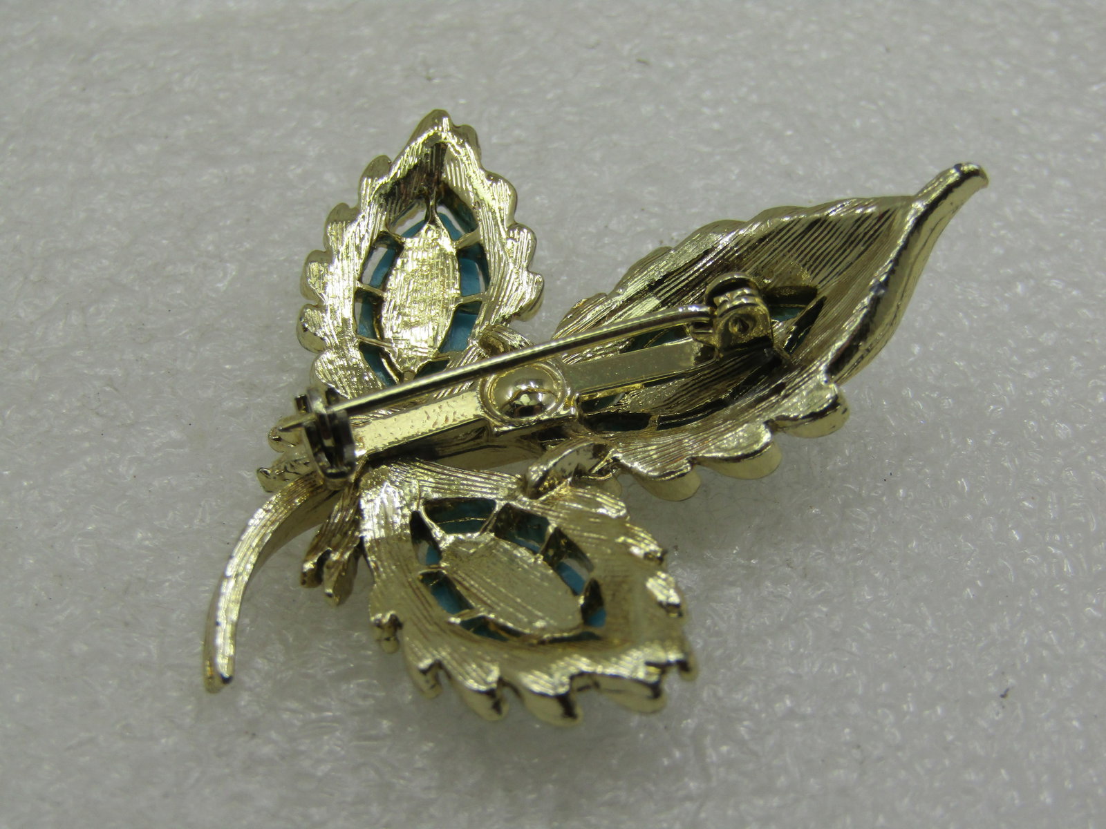 Vintage Faux Turquoise Leaf Stem Brooch, 1960's-1970's - 5