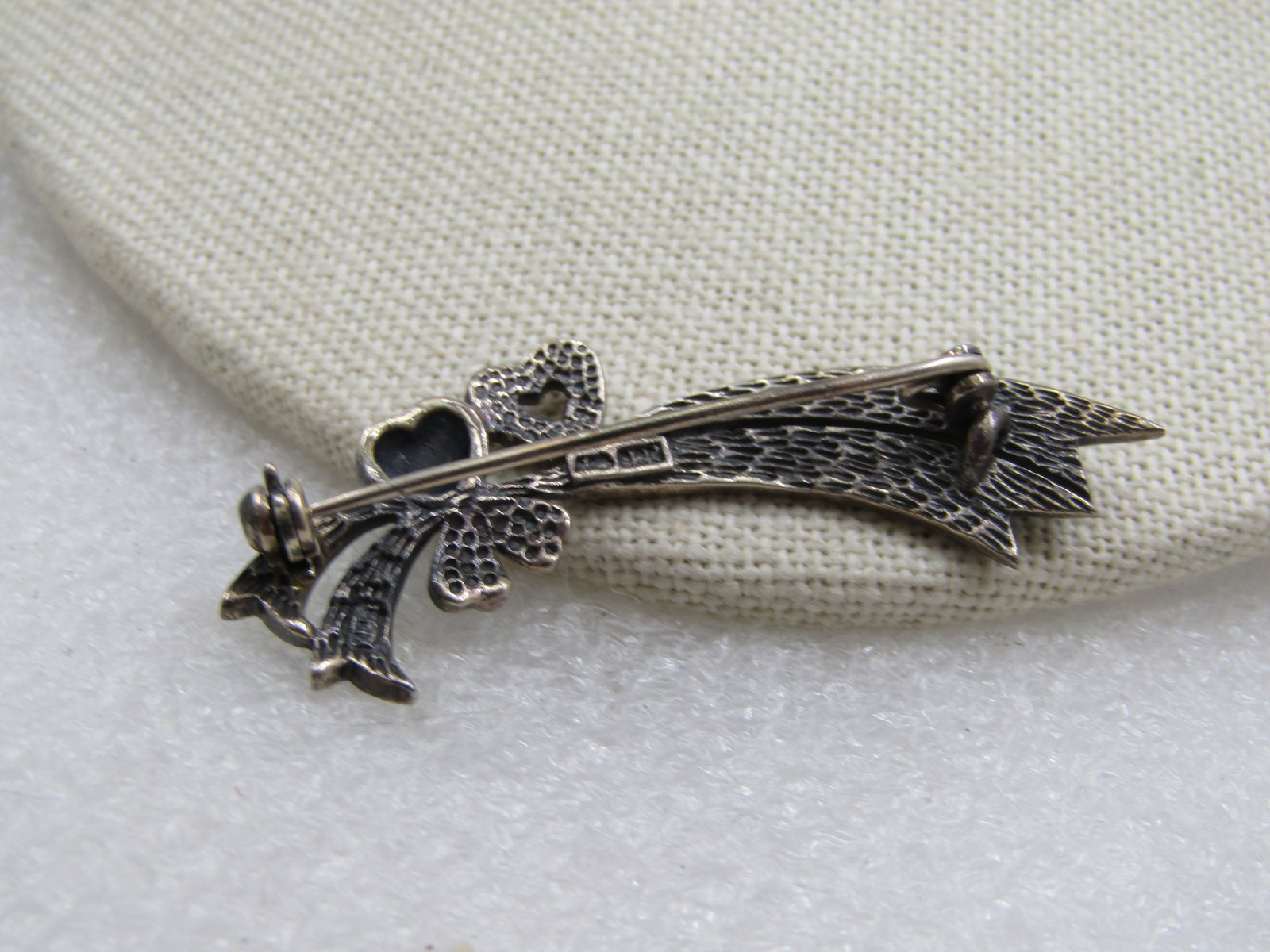 Vintage Sterling Double Heart Marcasite Brooch, 2" - 4
